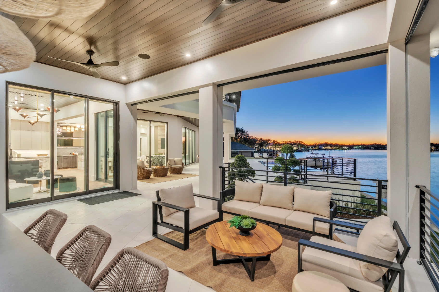 Luxury Tampa Bay waterfront home at dusk